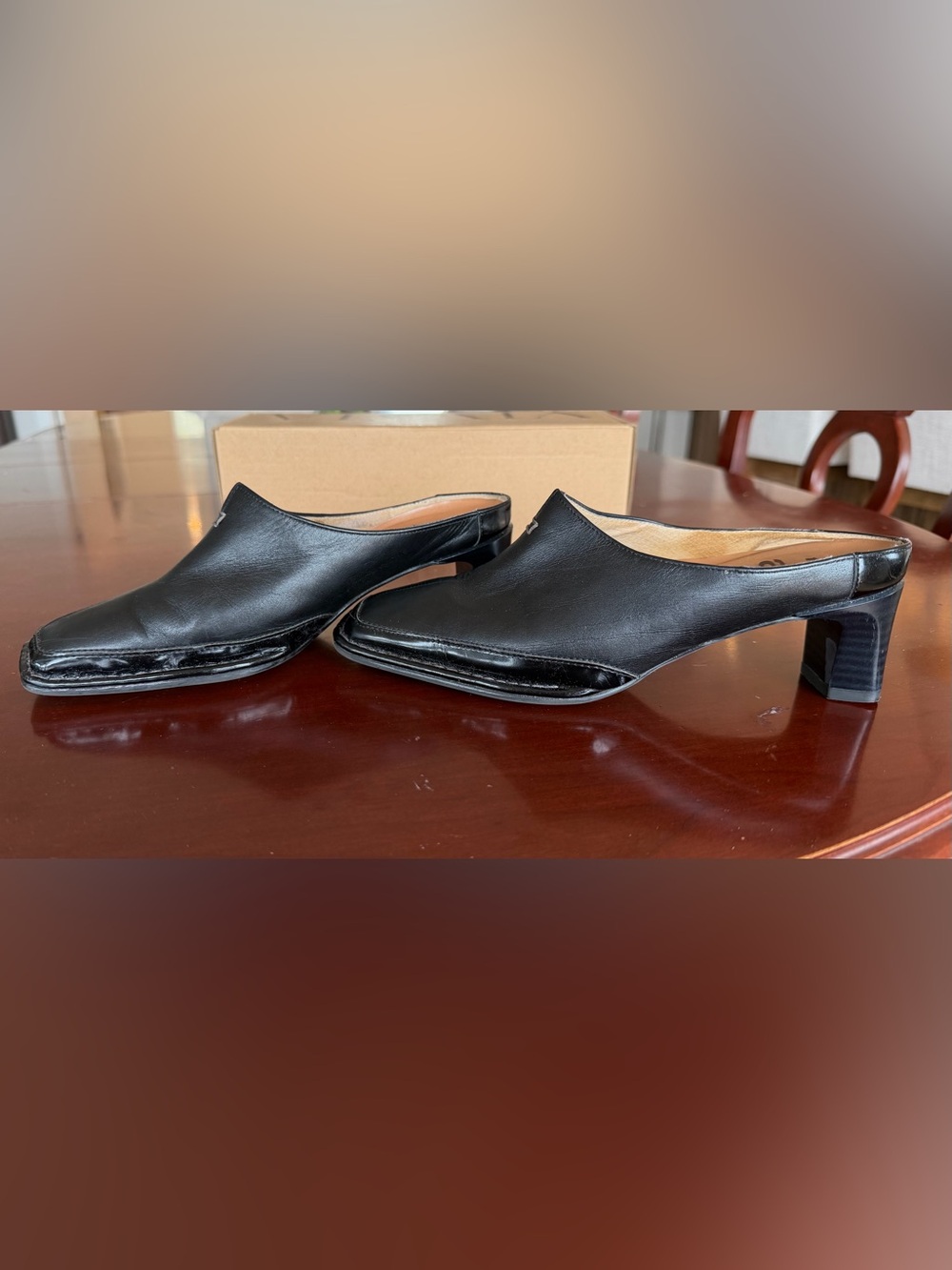 Ara Black Leather Heel Mules